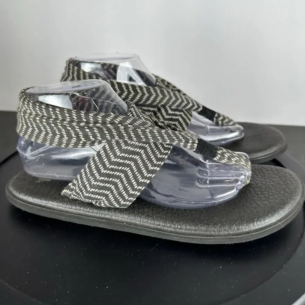 Sanuk Womens Yoga Sling Back Sandals Black Light Gray Soft Fabric Strap Size 10